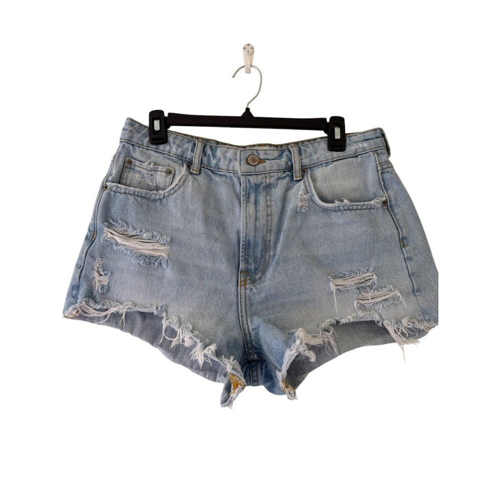 Zara Womens Distressed Denim Shorts Size M Light Blue